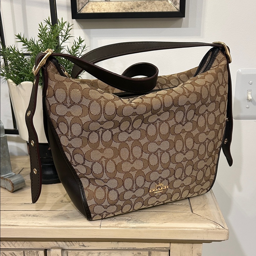 Coach Tan and Brown Signature Hobo Bag